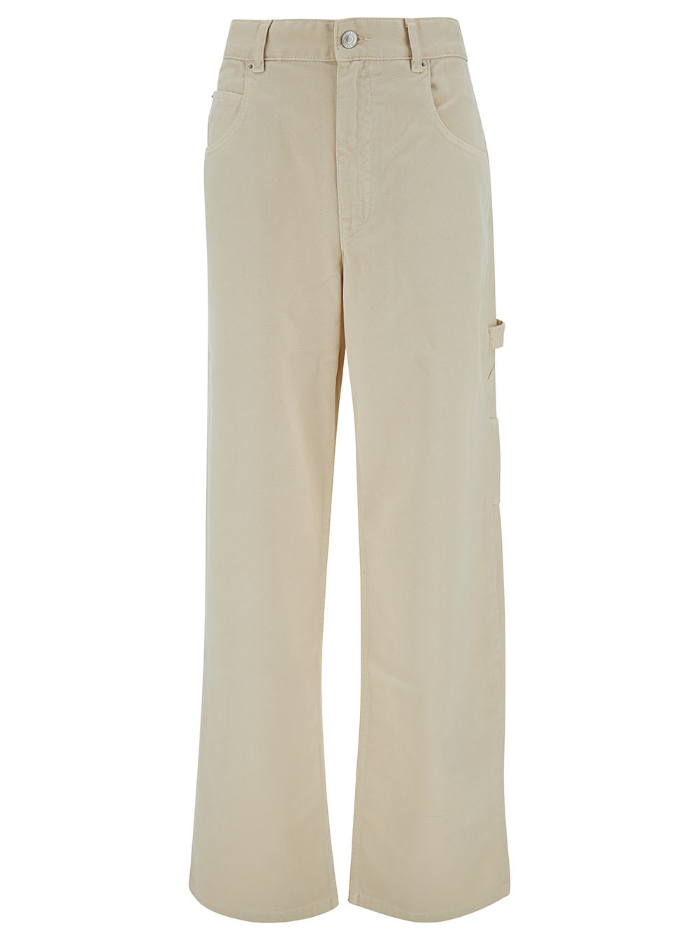 Shop Isabel Marant Bymara Beige Five-pocket Jeans With Logo Patch In Cotton Blend Denim Woman In White