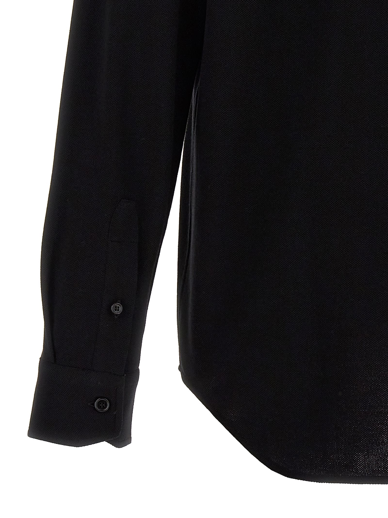 Shop Brioni Cotton Piquet Shirt In Black