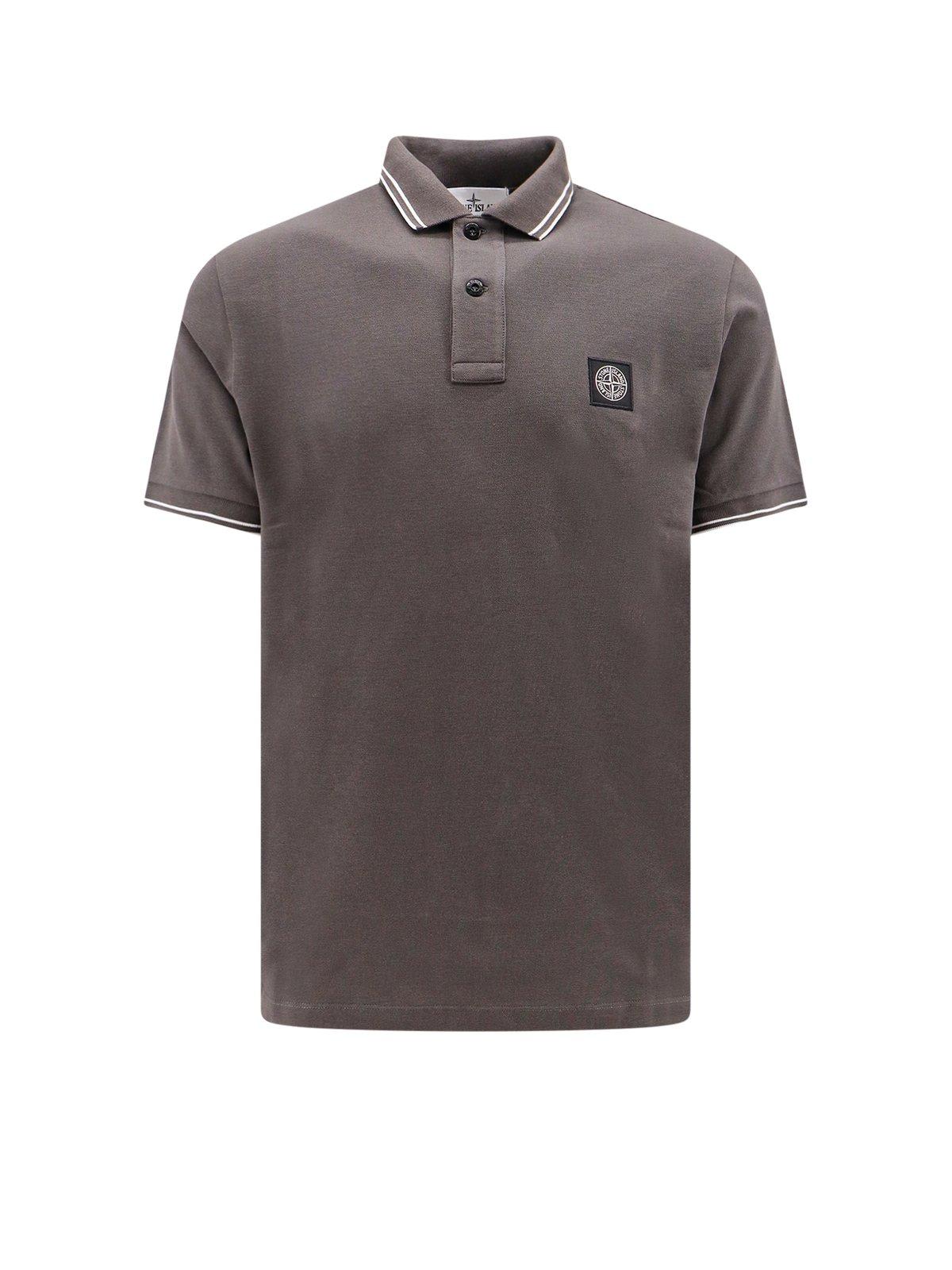 Shop Stone Island Logo Patch Short-sleeved Polo Shirt In Grey