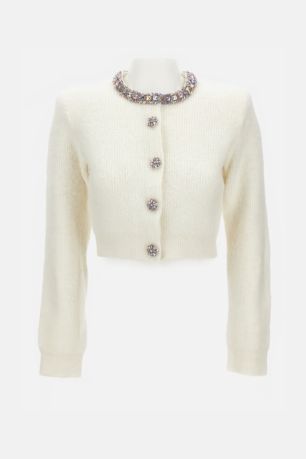 Self-portrait Alpaca Mixed Cardigan With Rhinestones In Neutral