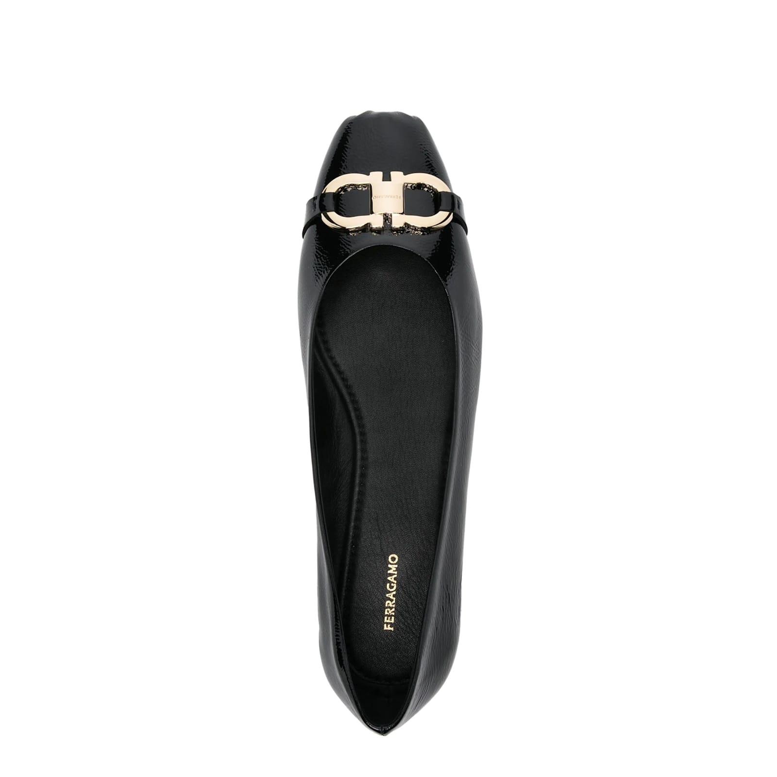Ferragamo Gancini Buckle Patent Leather Ballet Flats In Black