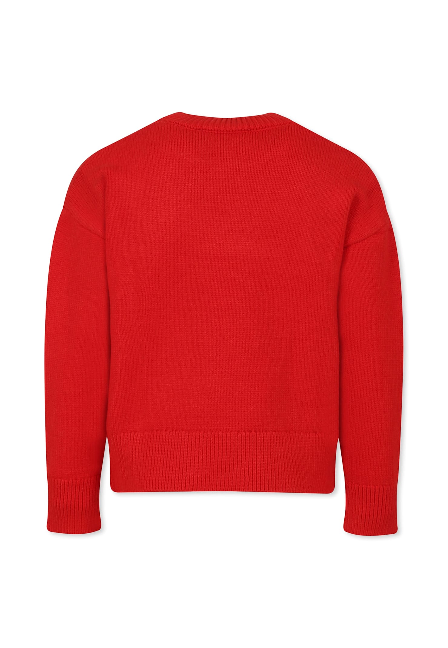 Msgm Red Crop Sweater For Girl With Heart And Logo In Red