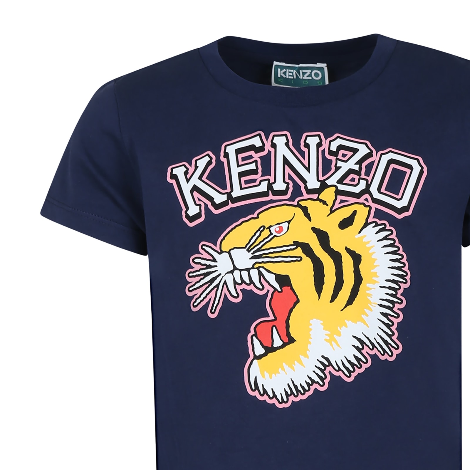 Shop Kenzo Blue T-shirt For Girl With Iconic Tiger And Logo