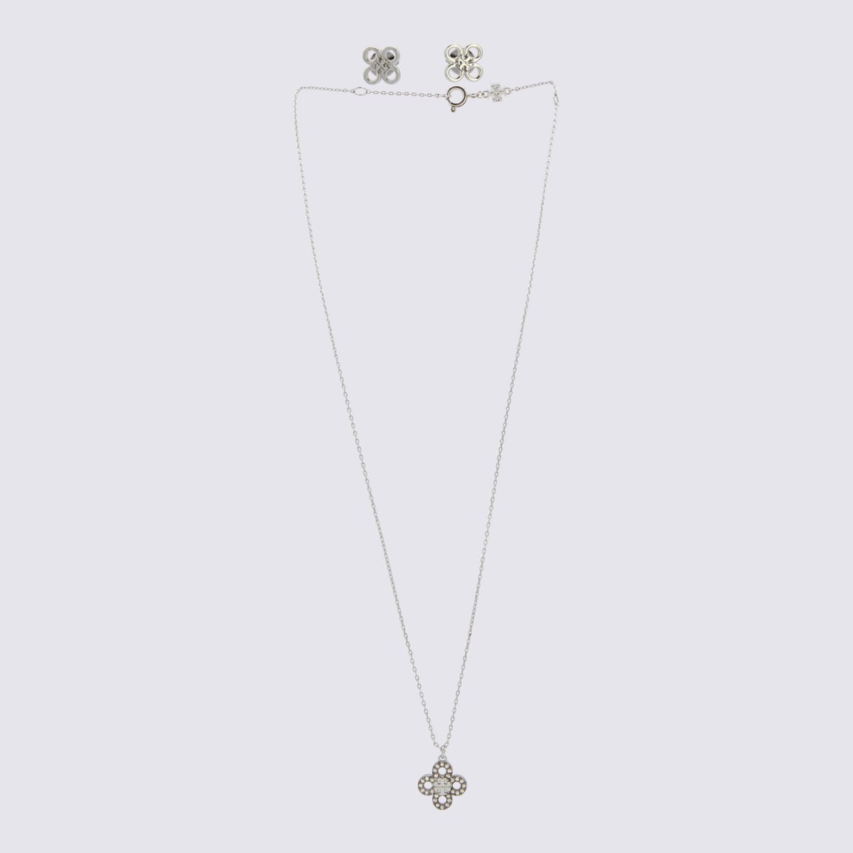 Shop Tory Burch Silver Brass Kira Necklace In Tory Silver / Crystal