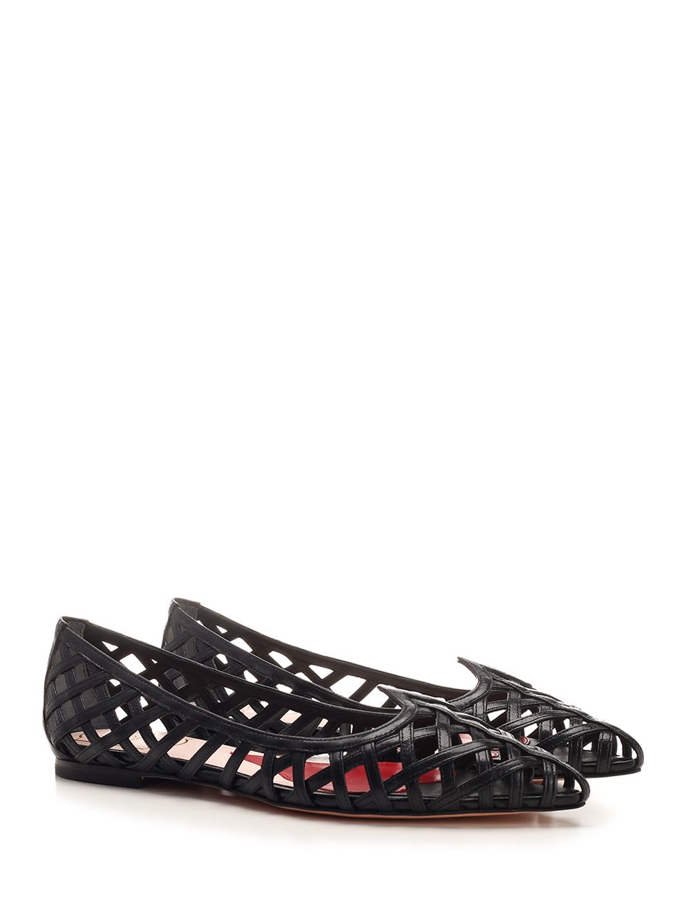 Roger Vivier Leather Point Toe Ballet Flats With Cut-out Details In Black