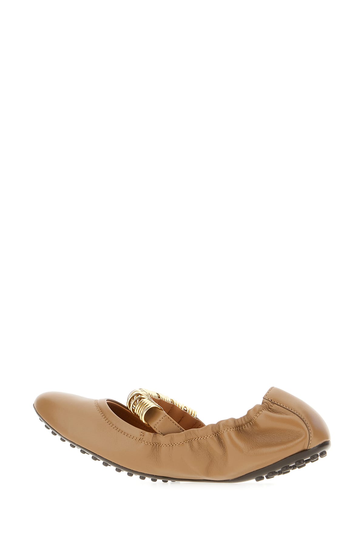Tod's Leather Ballerinas With Elasticated Trim And Rubber Sole In Cappuccino