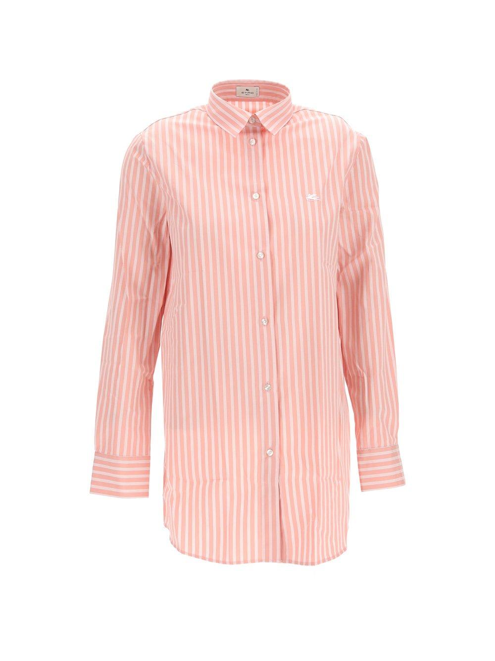 Shop Etro Logo-embroidered Striped Buttoned Shirt