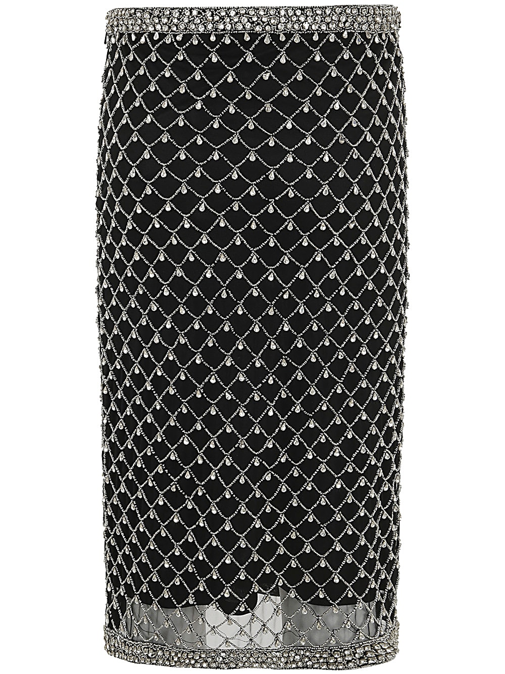 Shop Pinko Carrieri Tulle Embroidered Skirt In Black Crystal