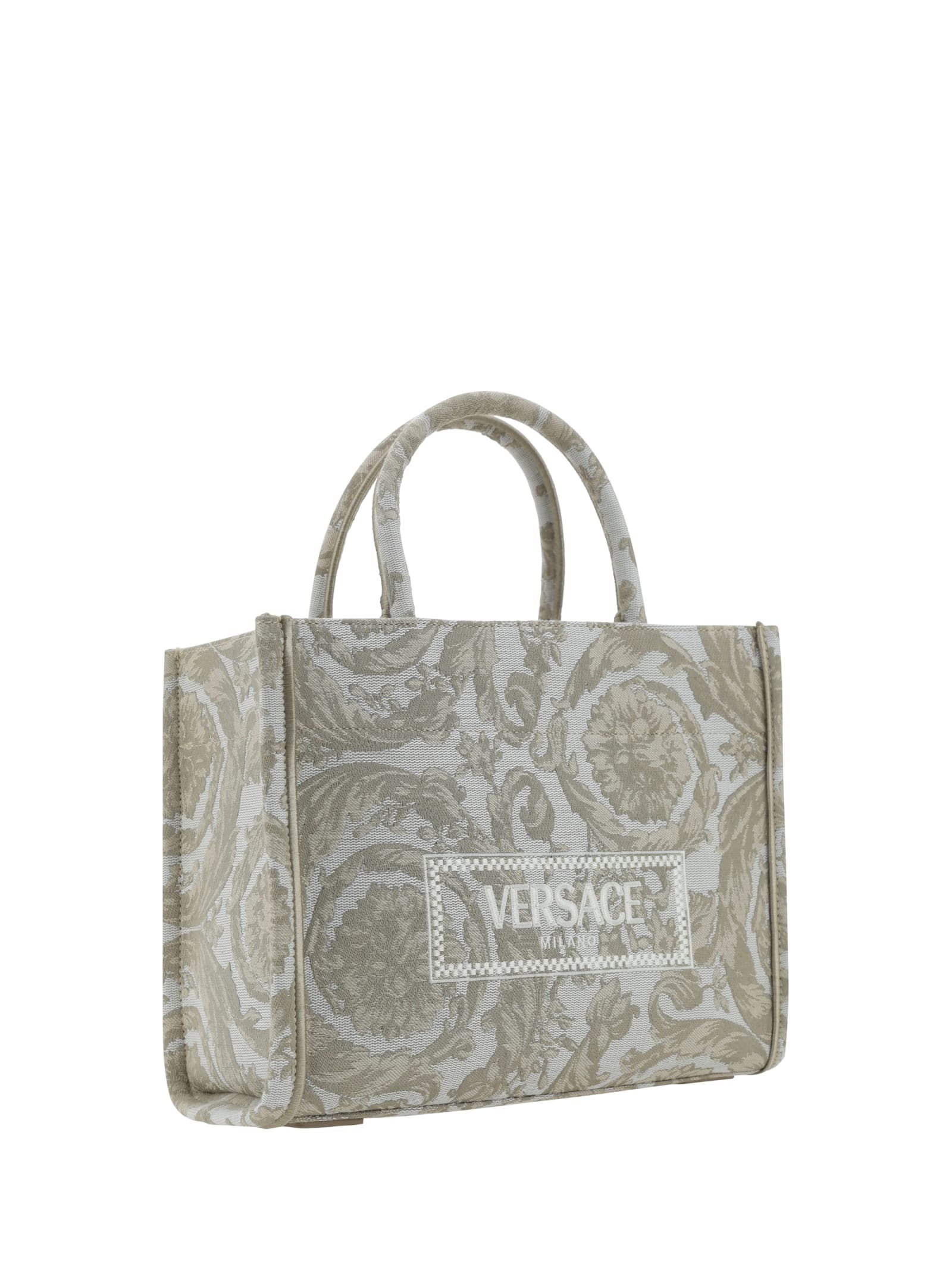 Shop Versace Athena Handbag In Beige+beige- Gold