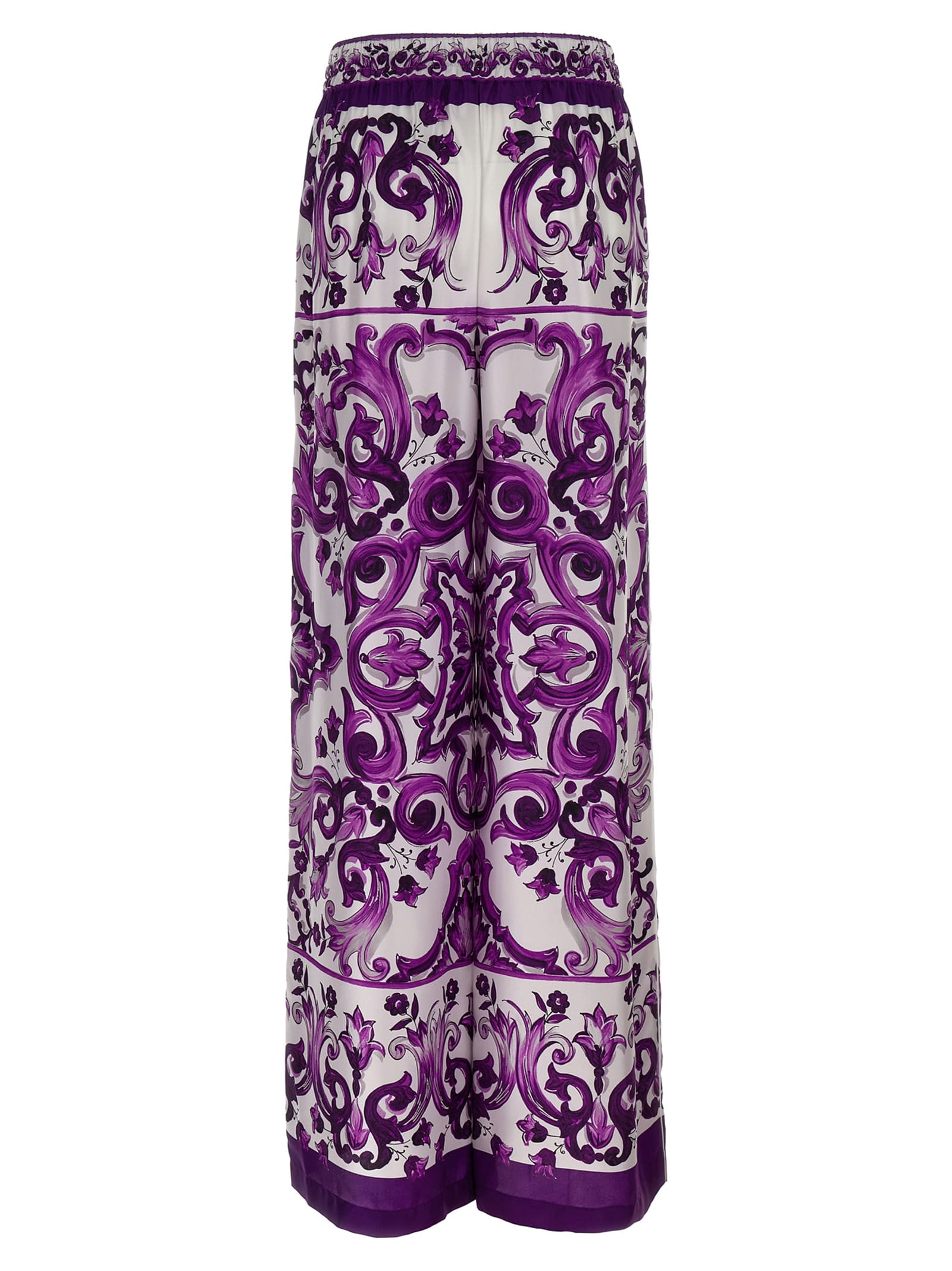 Dolce & Gabbana Majolica Print High Rise Wide Leg Pants In Purple