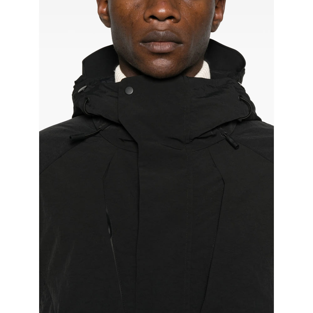 Jg1 Long Hooded Jacket Adjustable Hem In Black