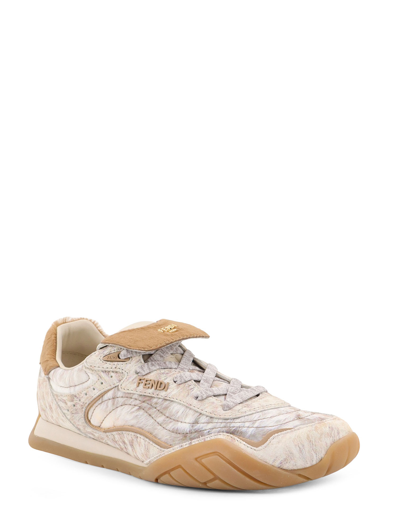 Fendi Wave Pulse Leather And Fabric Sneakers In Gold