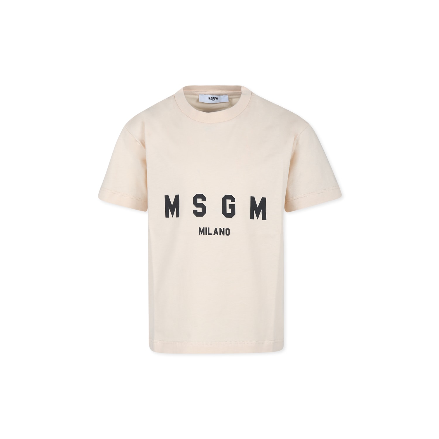 MSGM IVORY T-SHIRT FOR KIDS WITH LOGO 