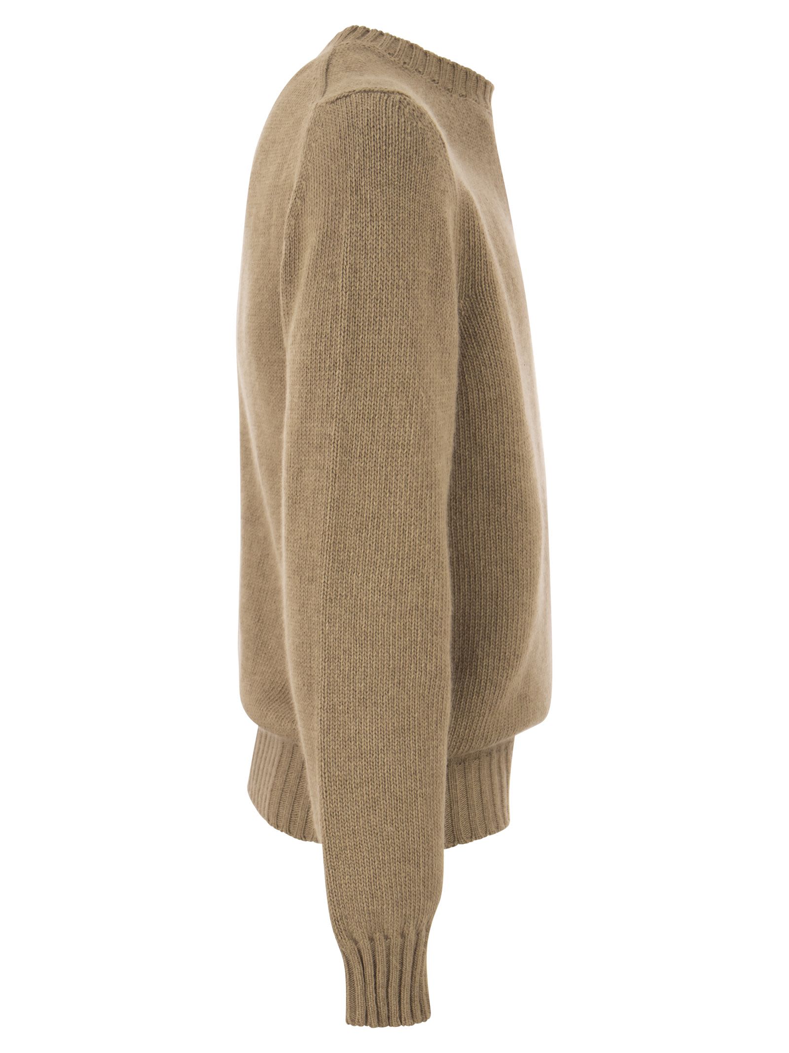 Shop Pt01 Crew-neck Pullover In Wool And Angora Blend In Camel