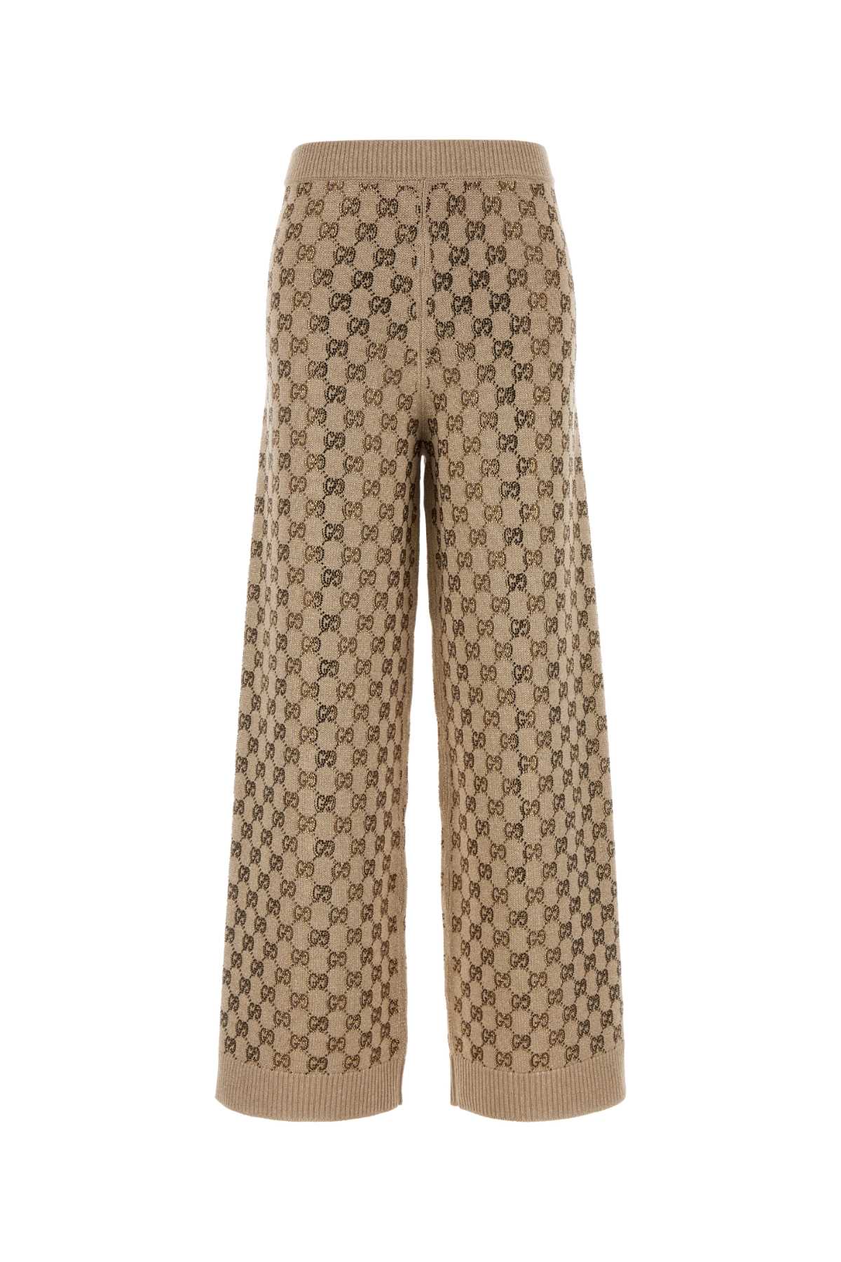 Gucci Embellished Wool Blend Joggers In Brown