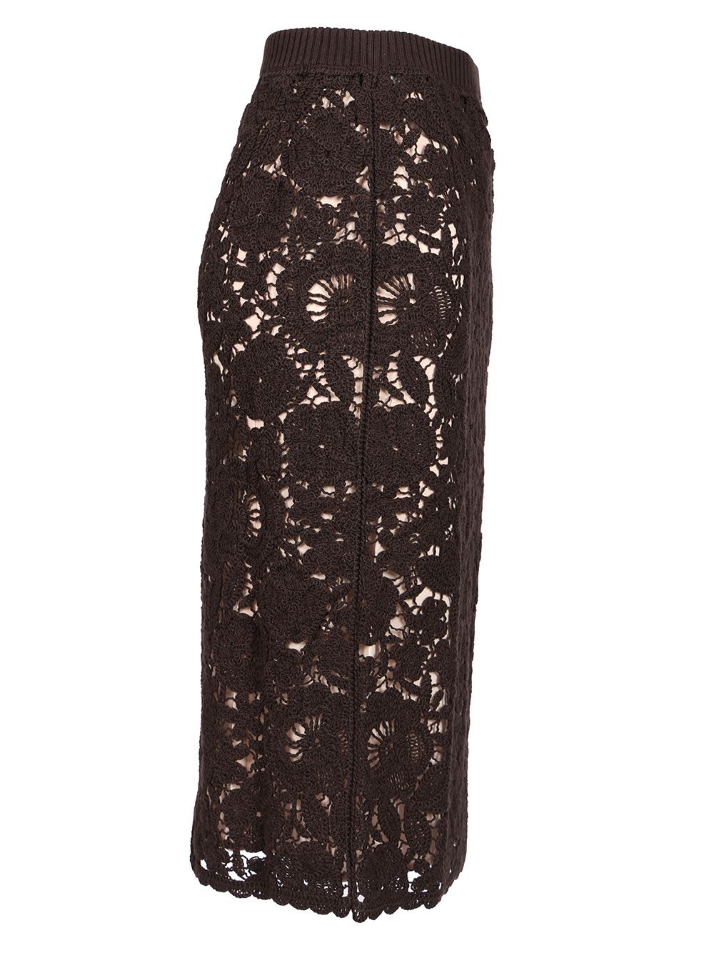 P.a.r.o.s.h . Delicate Lace Midi Skirt With Floral Patterns In Brown