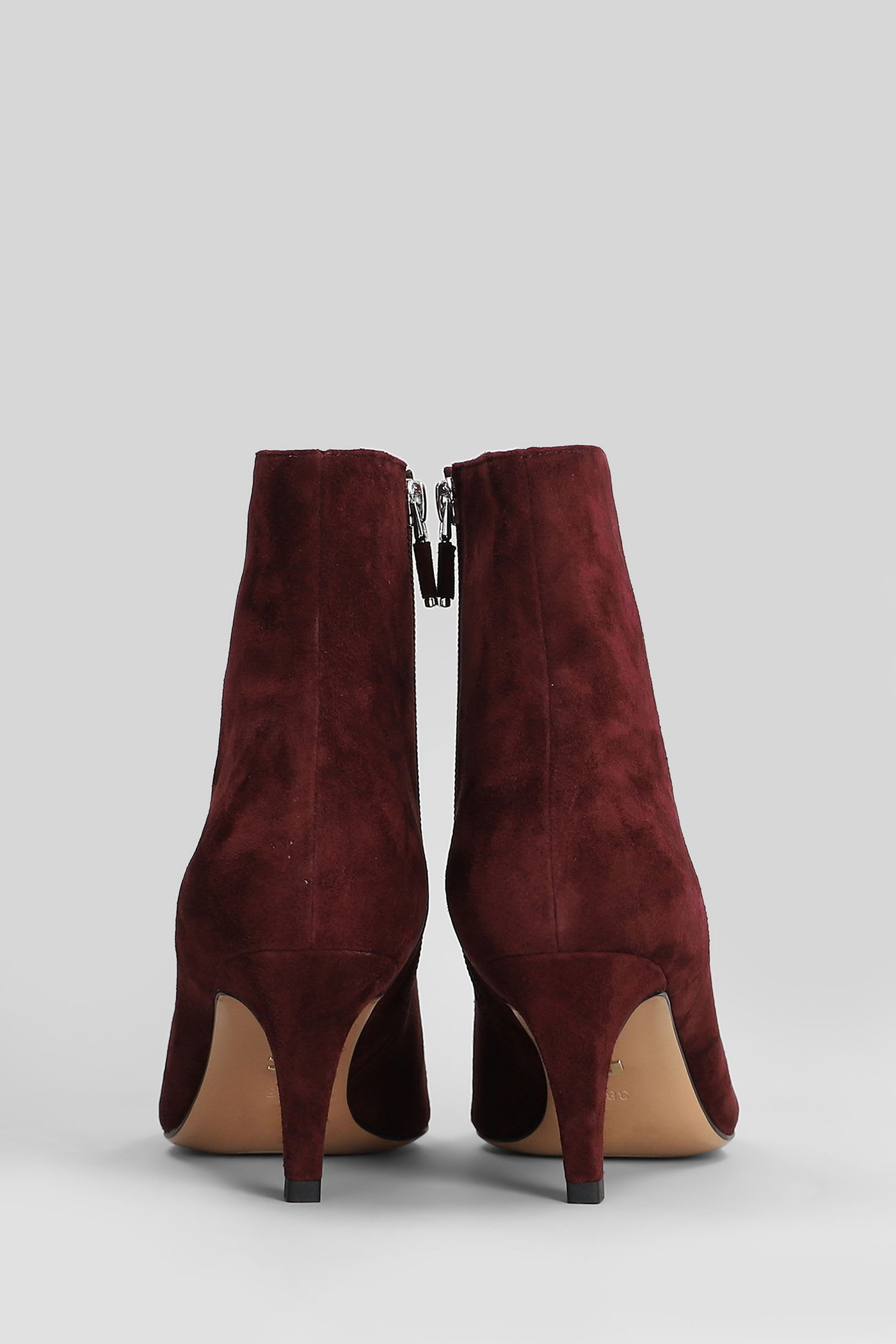 Lola Cruz High Heels Ankle Boots In Bordeaux Suede In Burgundy