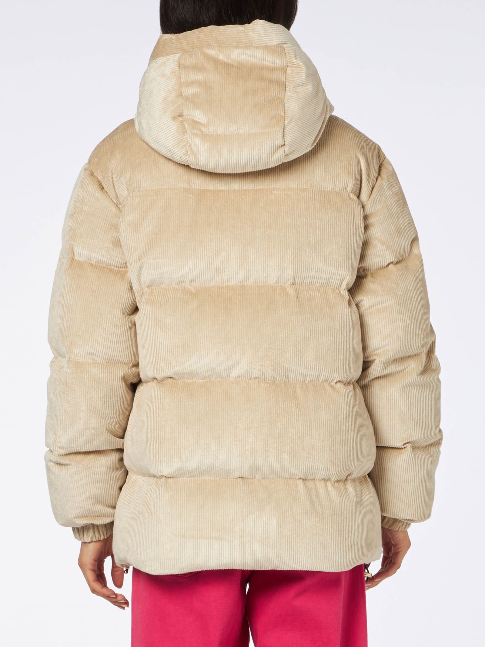 Shop Mc2 Saint Barth Woman Beige Corduroy Down Padded Jacket With Hoodie In White