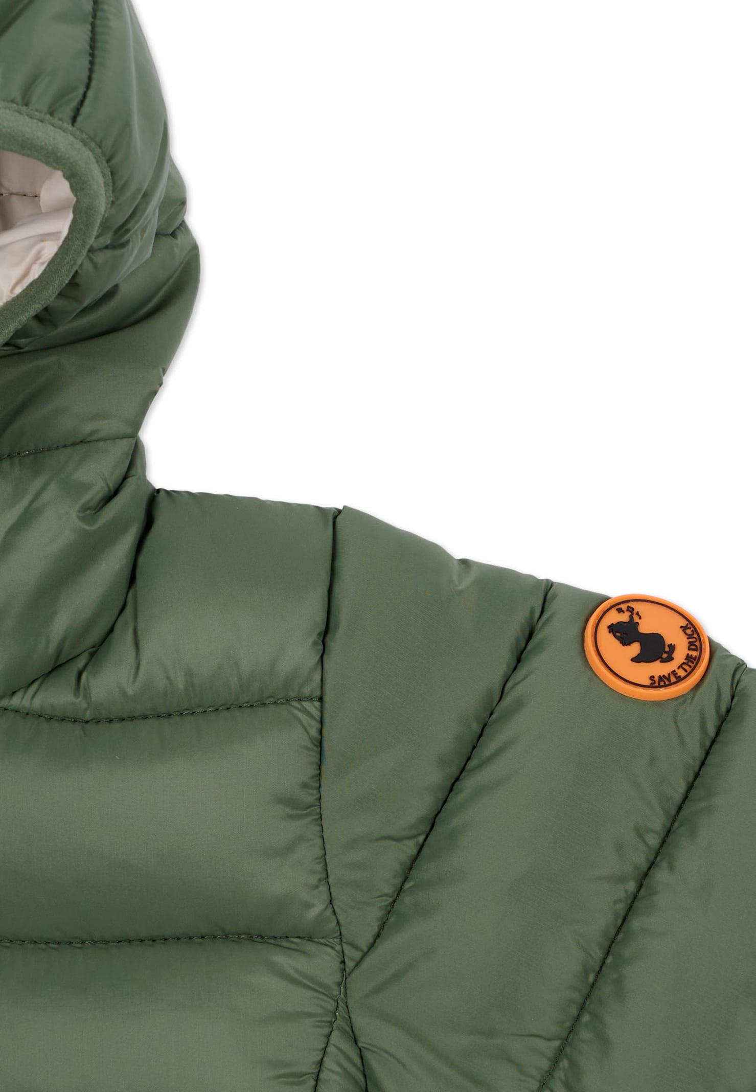 Save The Duck Green Down Jacket For Baby Boy With Logo In Green