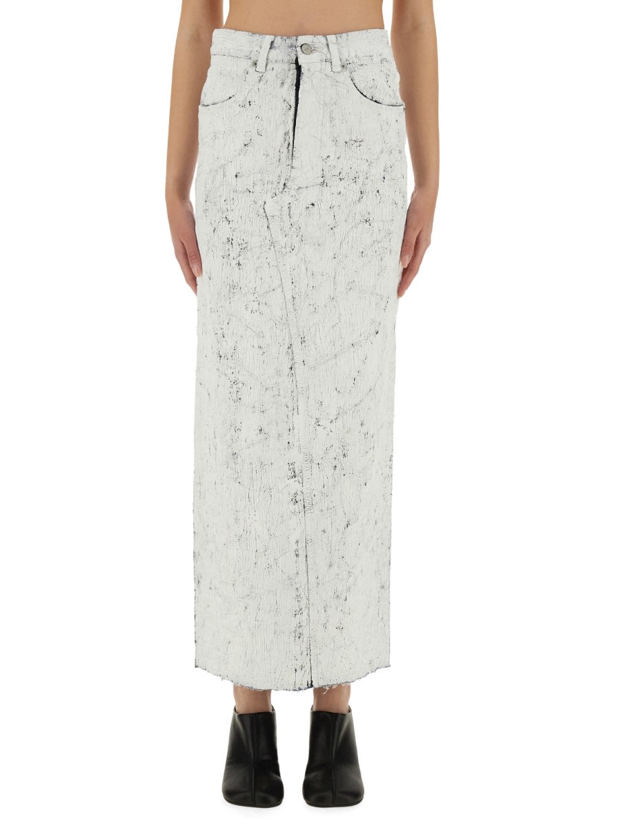 Mm6 Maison Margiela Bianchetto Painted Raw Edge Denim Maxi Skirt