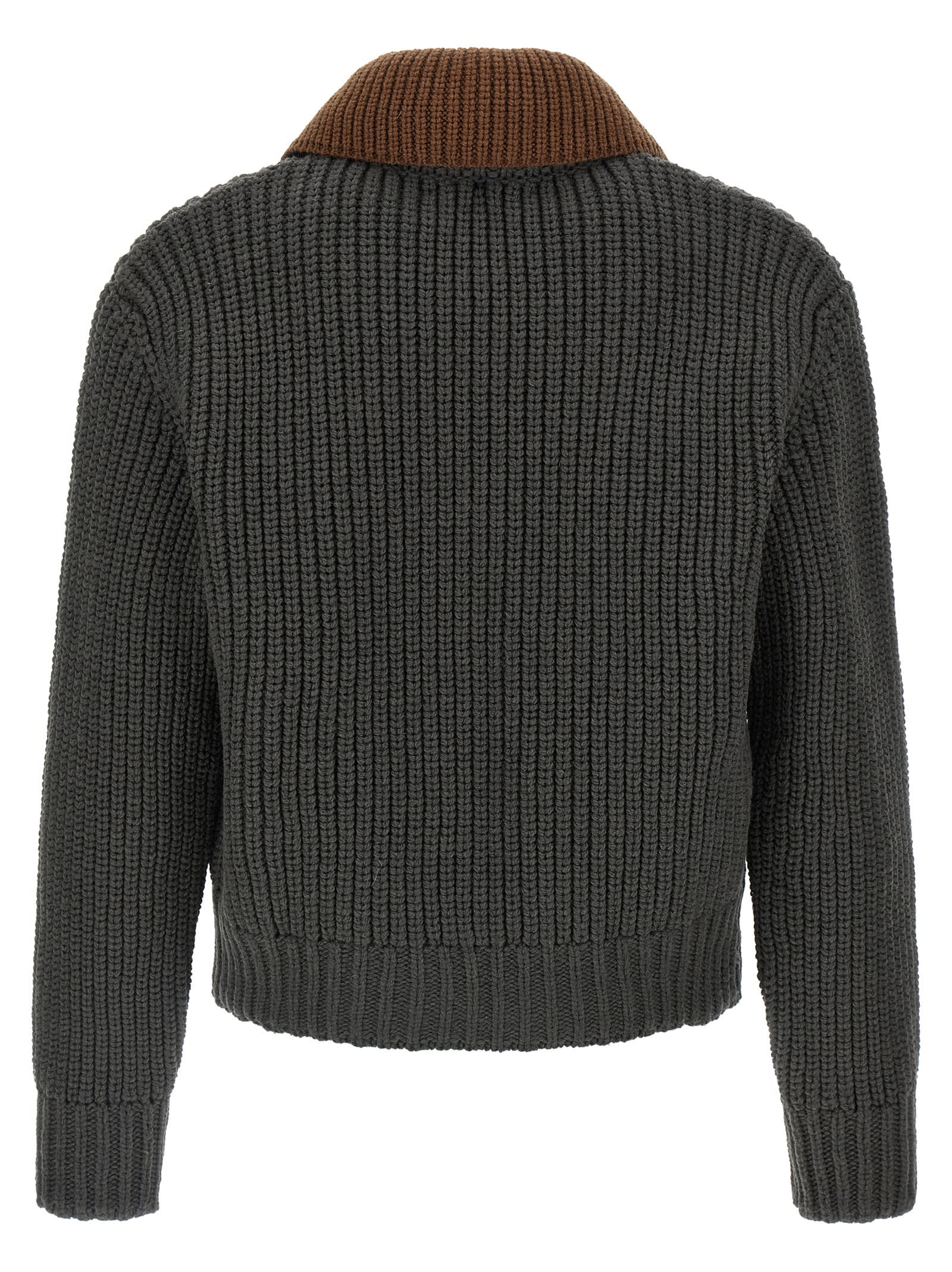 Namacheko High Collar Long Sleeve Cardigan In Gray