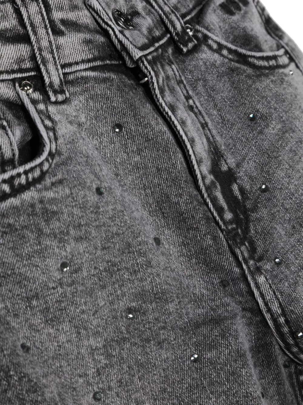 Shop Msgm Wide-leg Jeans In Grey Denim With Rhinestones In Grigio