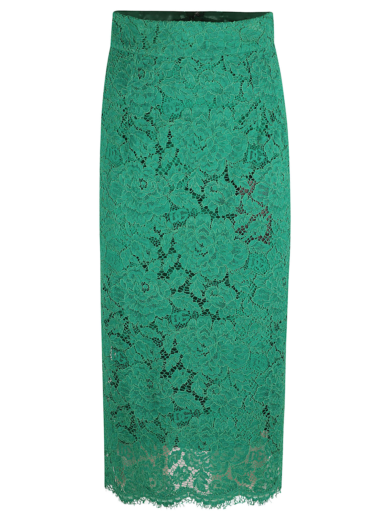 Shop Dolce & Gabbana Flower Lace Long Skirt In Deep Green