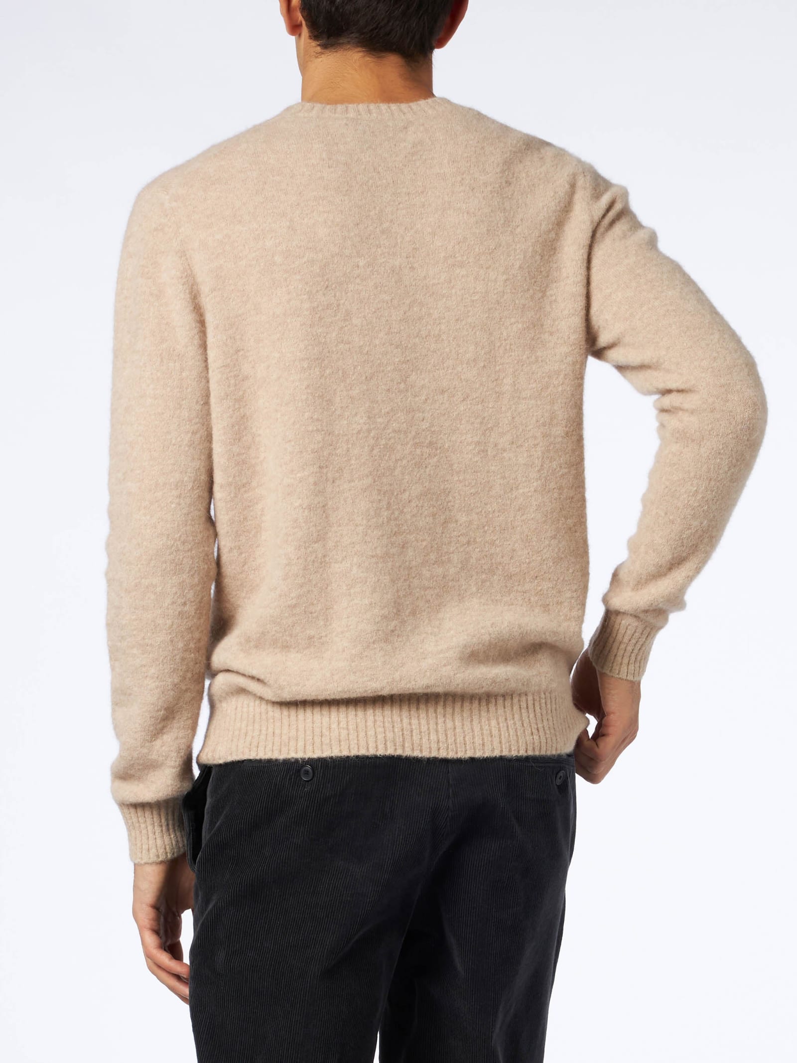 MC2 SAINT BARTH MAN BEIGE STRETCH ALPACA SWEATER WITH ST. BARTH EMBROIDERY