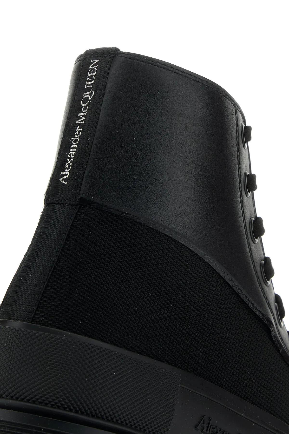 Shop Alexander Mcqueen Black Canvas And Leather Boxer Ankle Boots