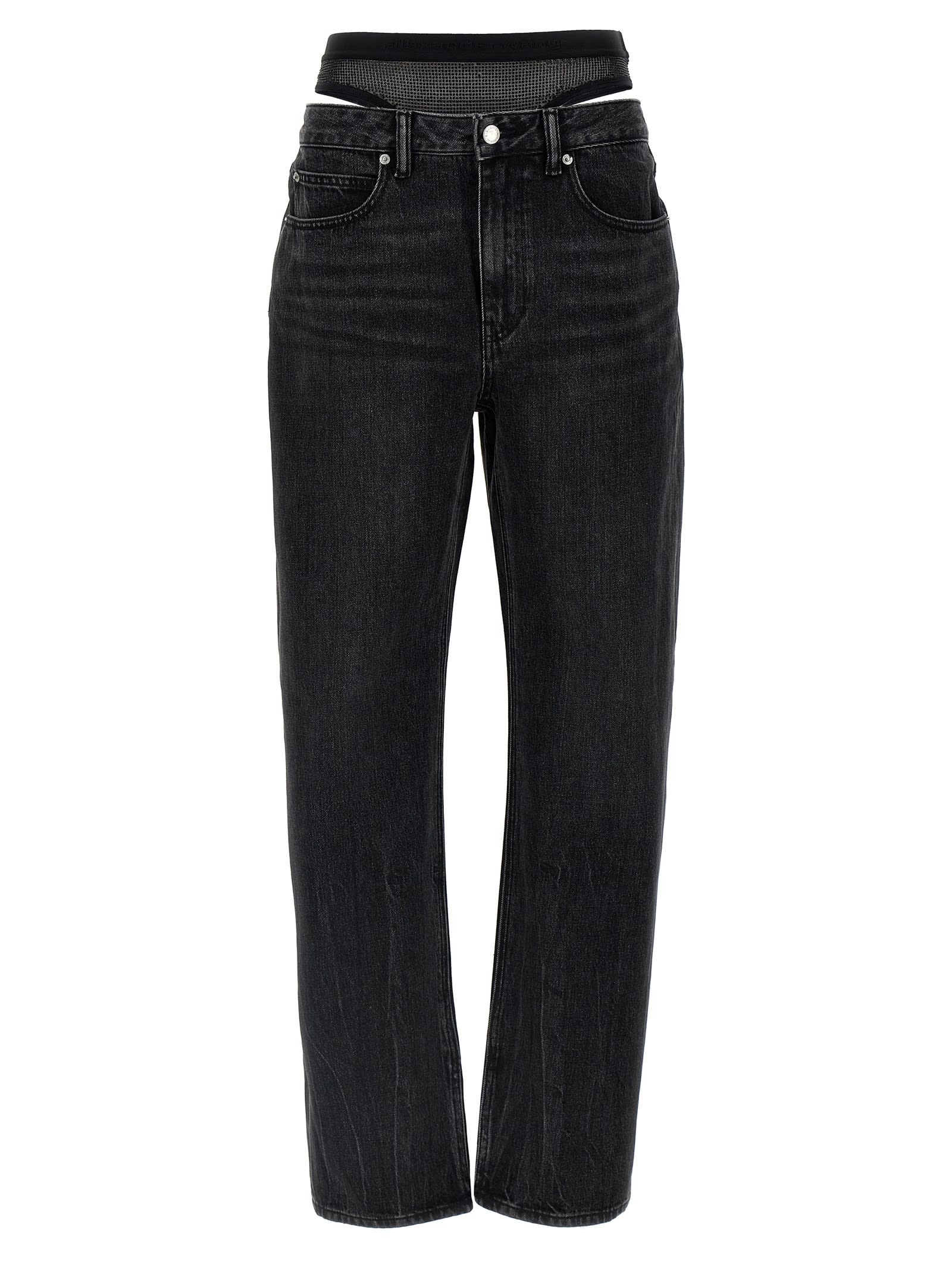 Shop Alexander Wang Slit Hem Prestyle Hotfix Mesh Undie Jeans In Black