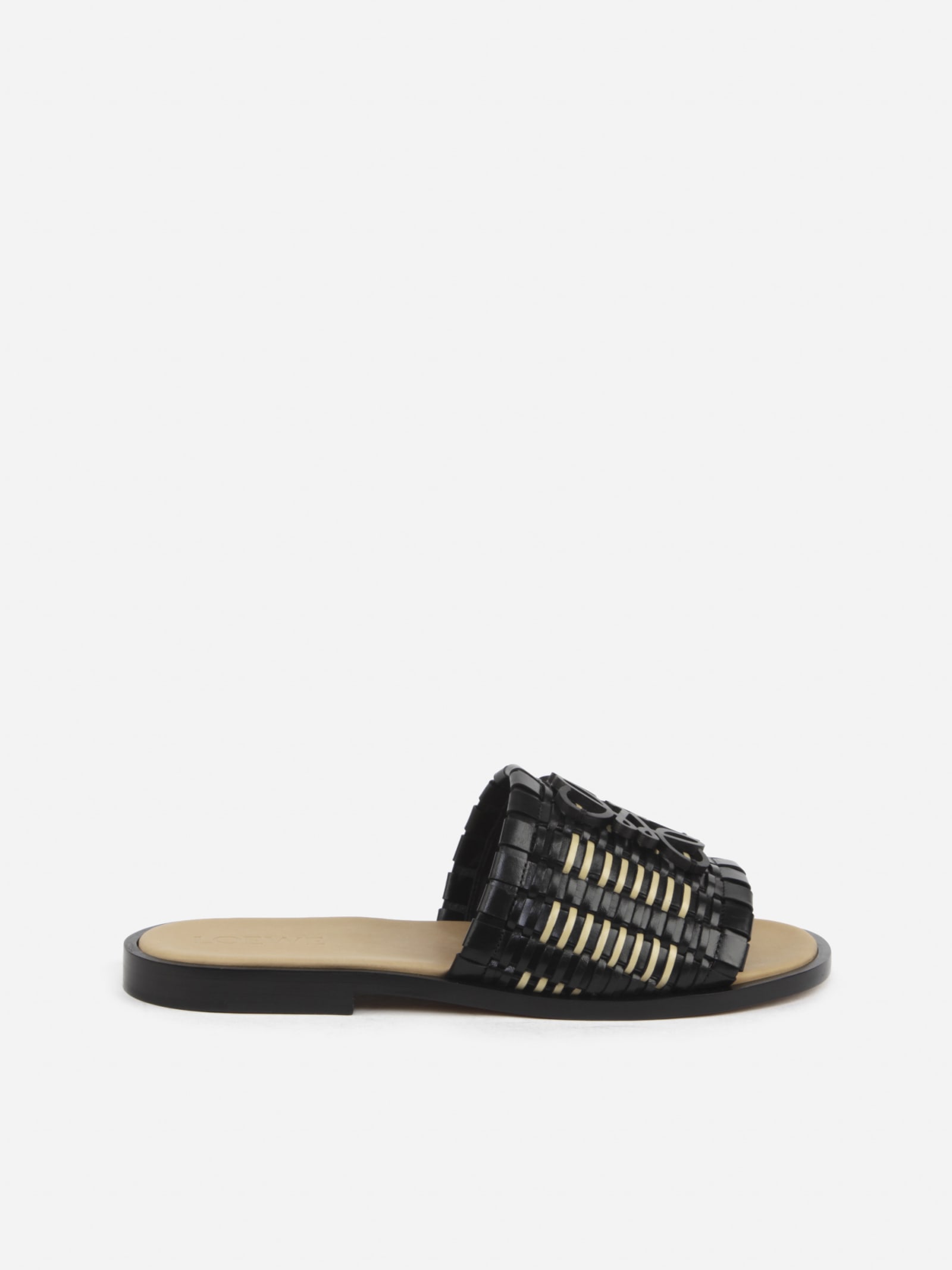 Loewe Slides Sandals Made Of Woven Leather With Anagram