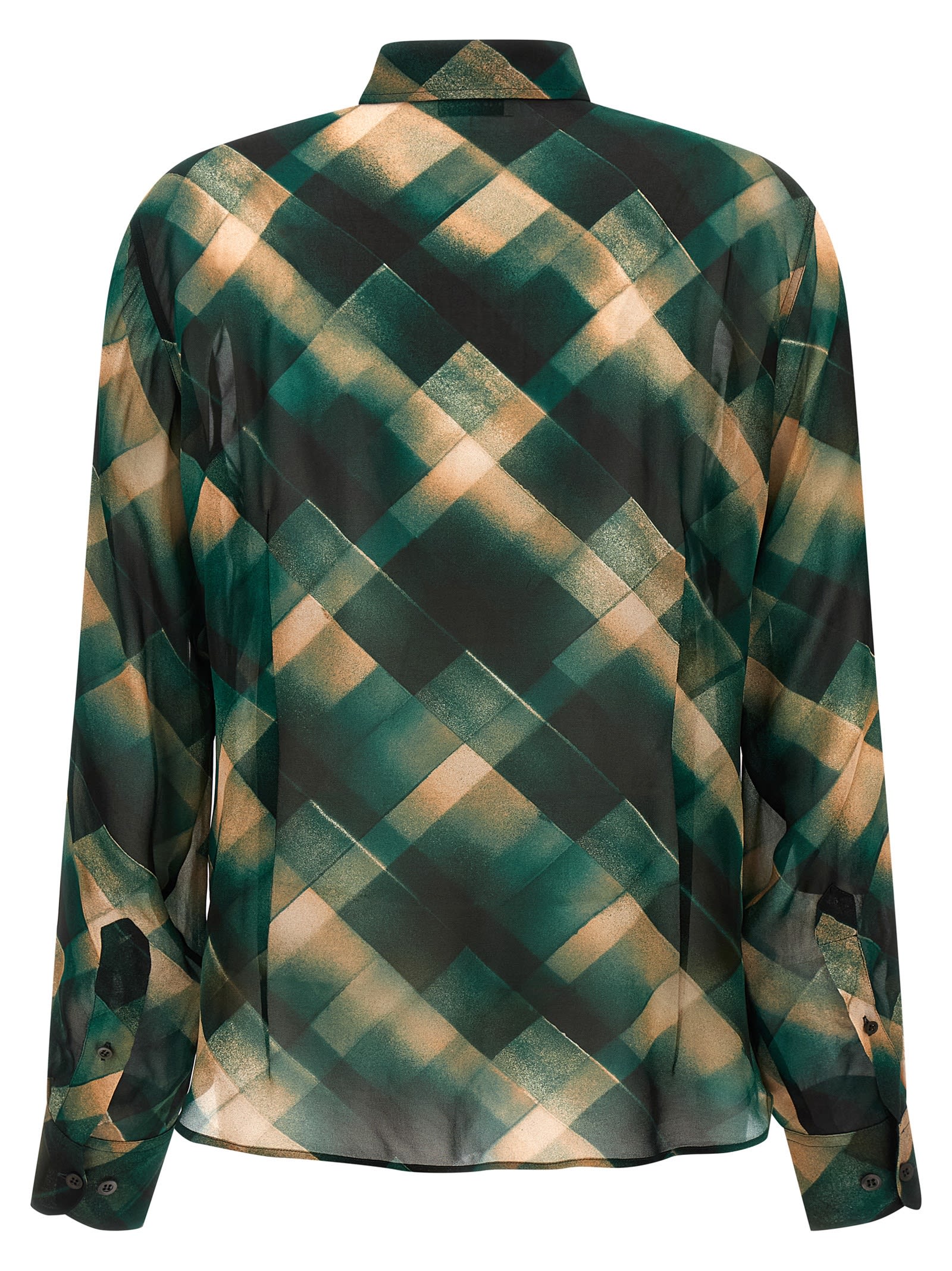 Dries Van Noten Sheer Fabric Pointed Collar Long Sleeves Shirt In Green