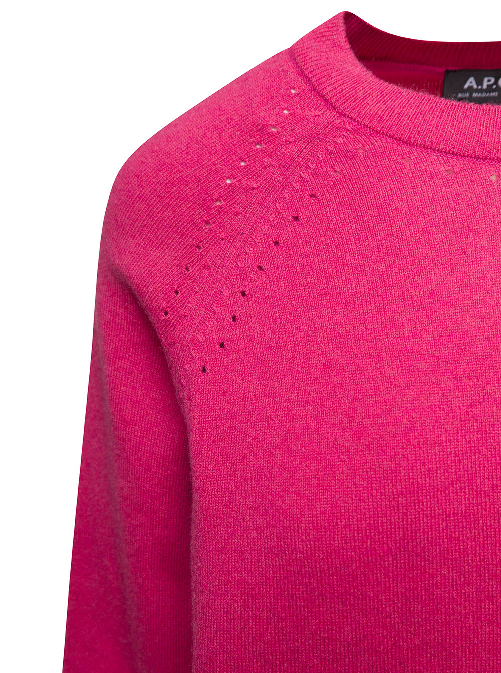 Shop Apc Rosanna Fuchsia Crewneck Sweater With Perforated Details In Cotton And Cashmere Woman In Fuxia