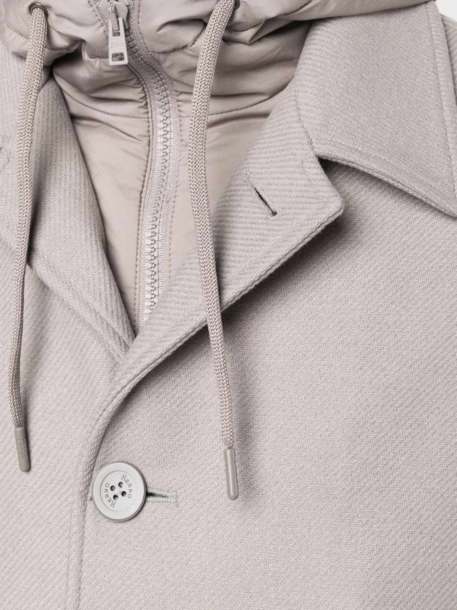 Herno Grey Virgin Wool Blend Parka Coat In Dove Grey