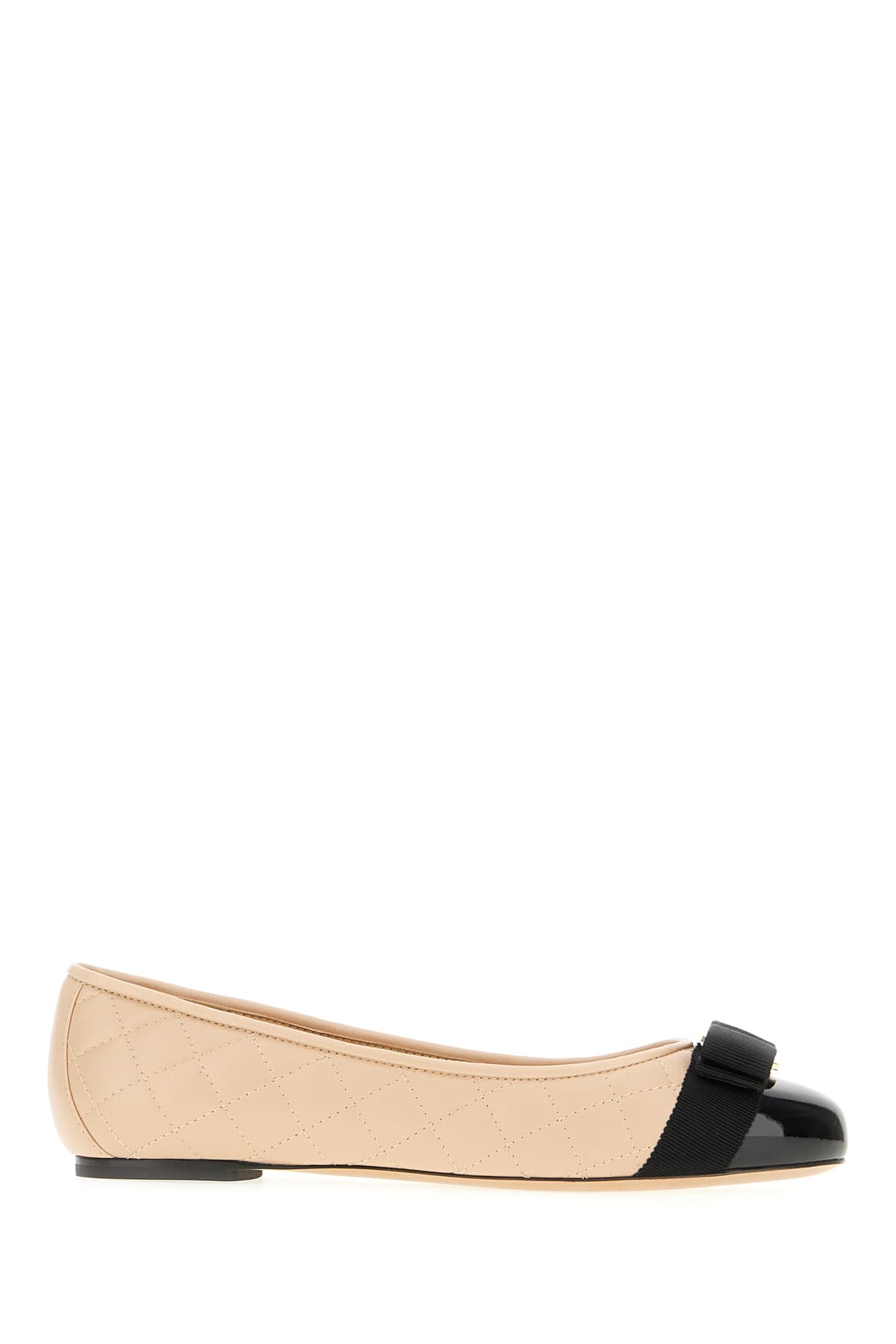 Ferragamo Varina Bow-embellished Quilted Smooth And Patent-leather Ballet Flats In Nero