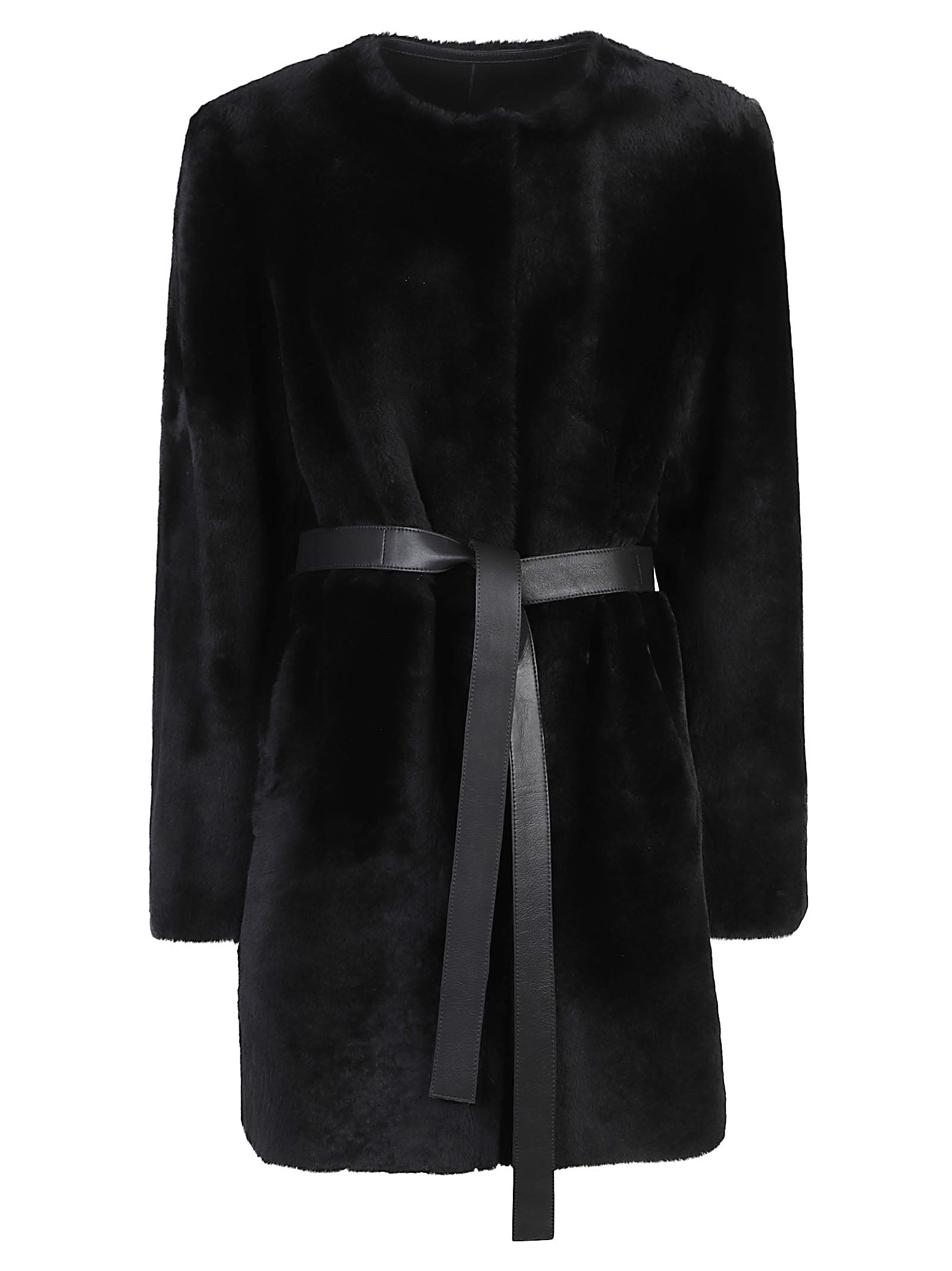 Desa 1972 Reversible Round Neck Shearling Caban In Black