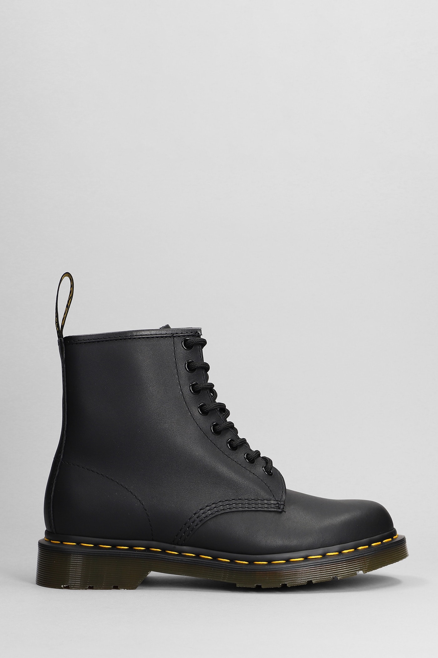 DR. MARTENS' 1460 GREASY COMBAT BOOTS IN BLACK LEATHER