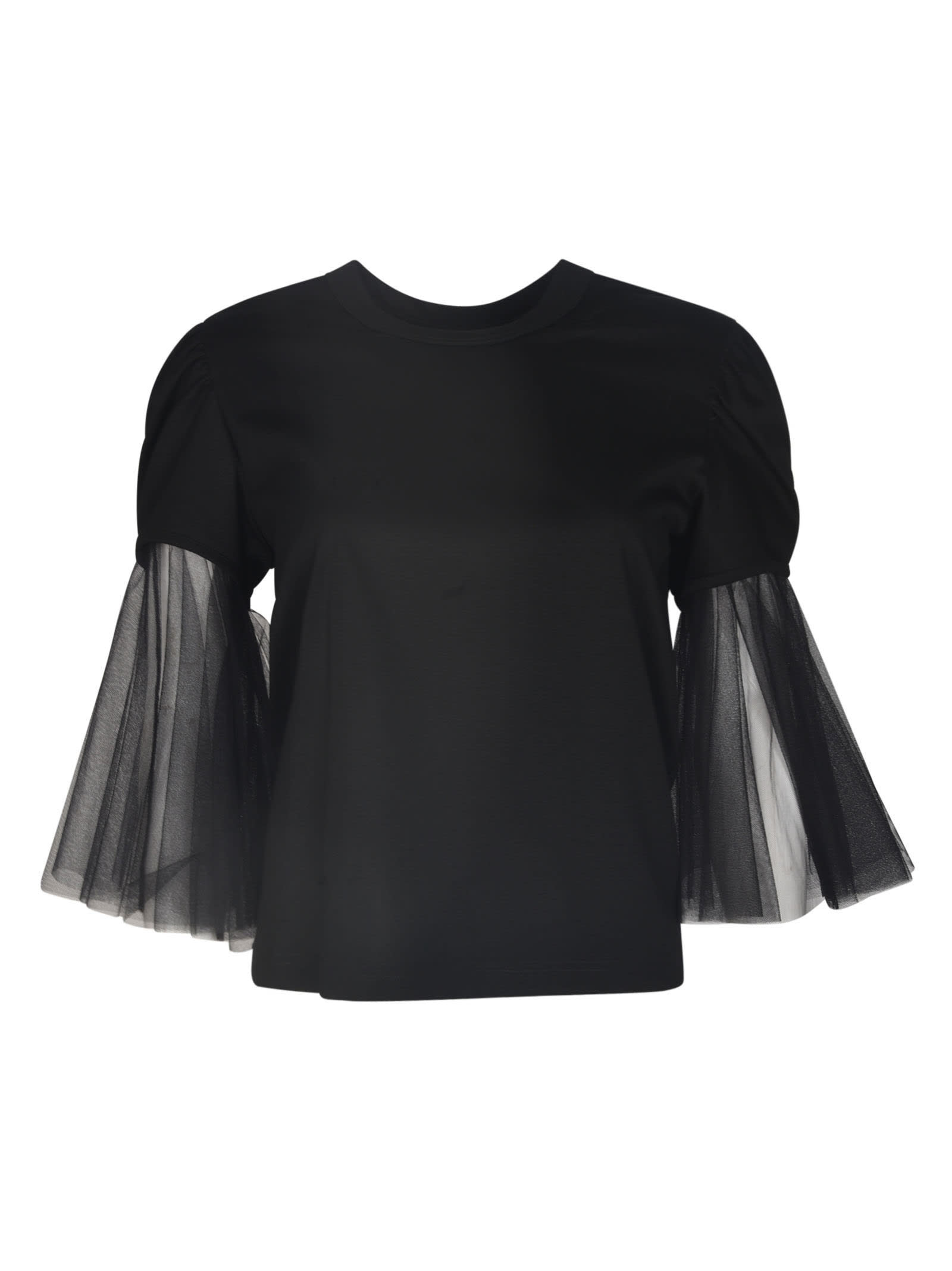 Comme Des Garçons Lace Sleeved Round Neck T-shirt In Black
