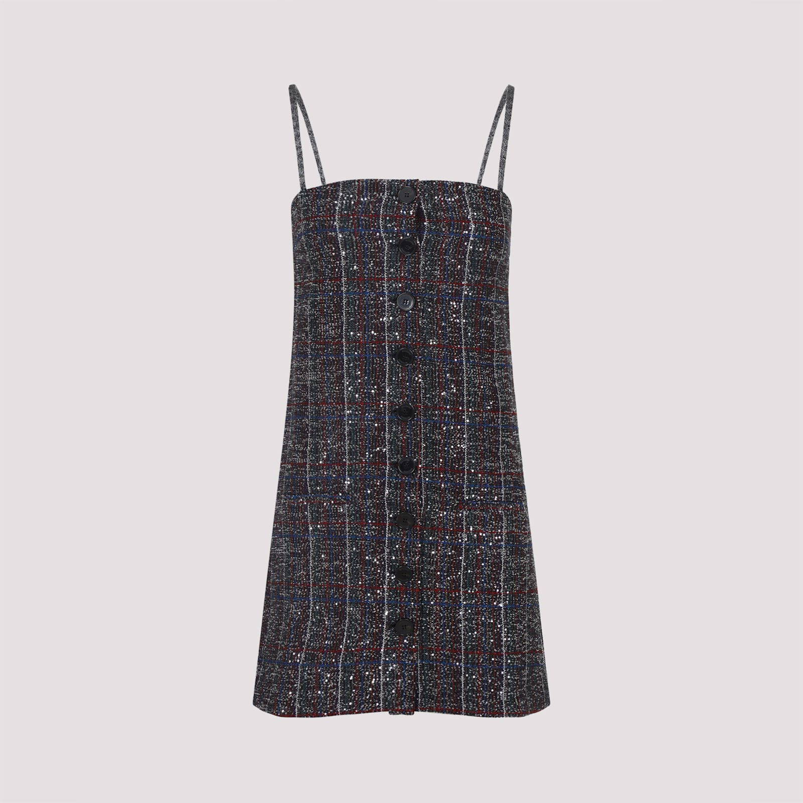 Missoni Spaghetti Strap Plaid Dress Featuring Buttons In Black