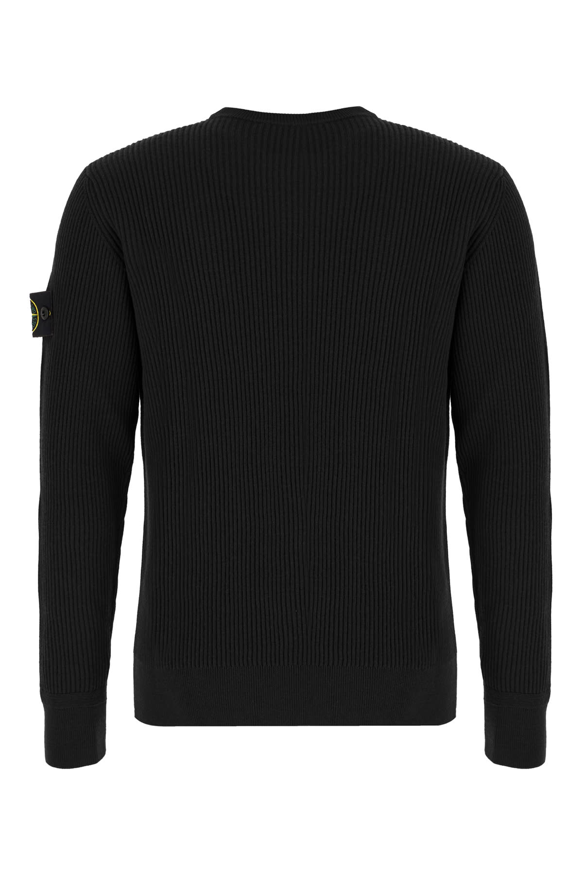 Stone Island Ribbed Wool Sweater With Distinctive Logo Patch In Black