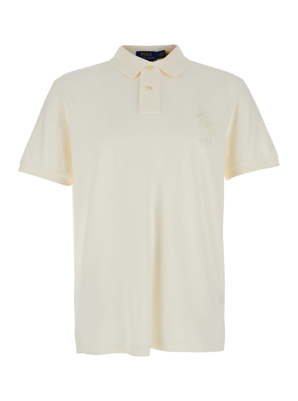 White Polo Shirt With Large Pony Detail On The Front In Cotton Woman