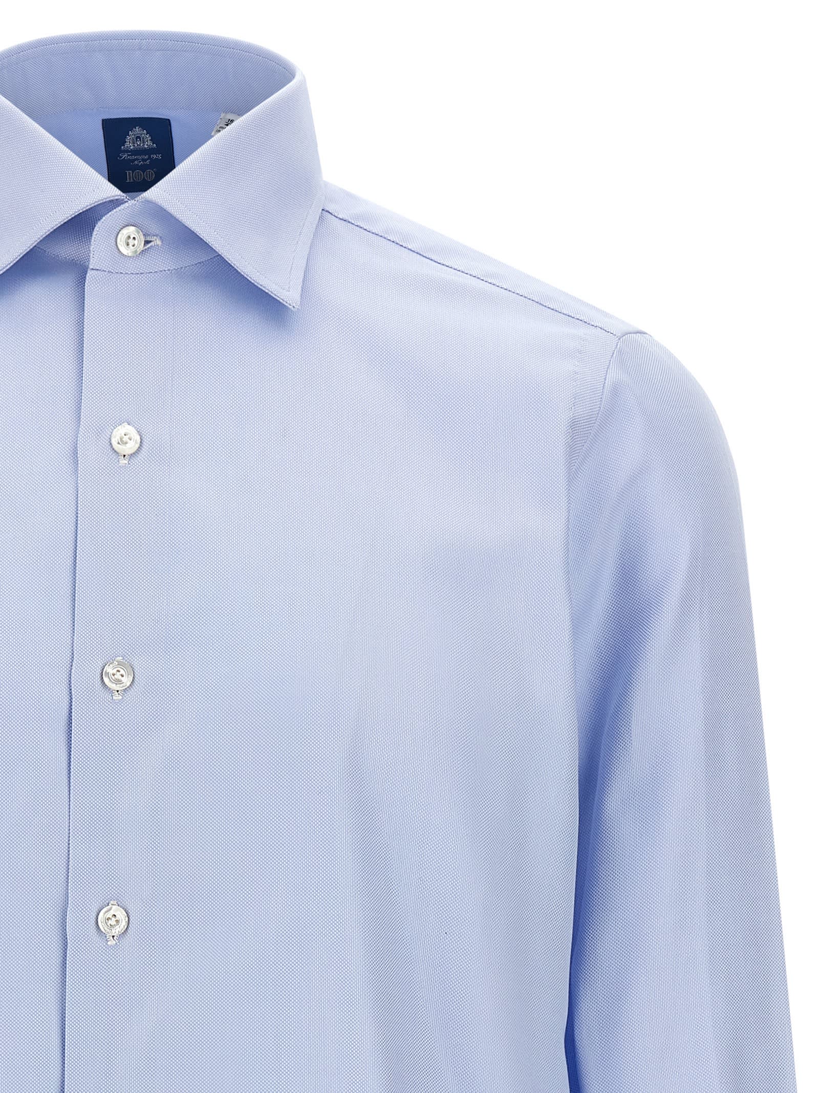 Finamore 1925 Classic Shirt In Light Blue Cotton Classic Collar In Blue