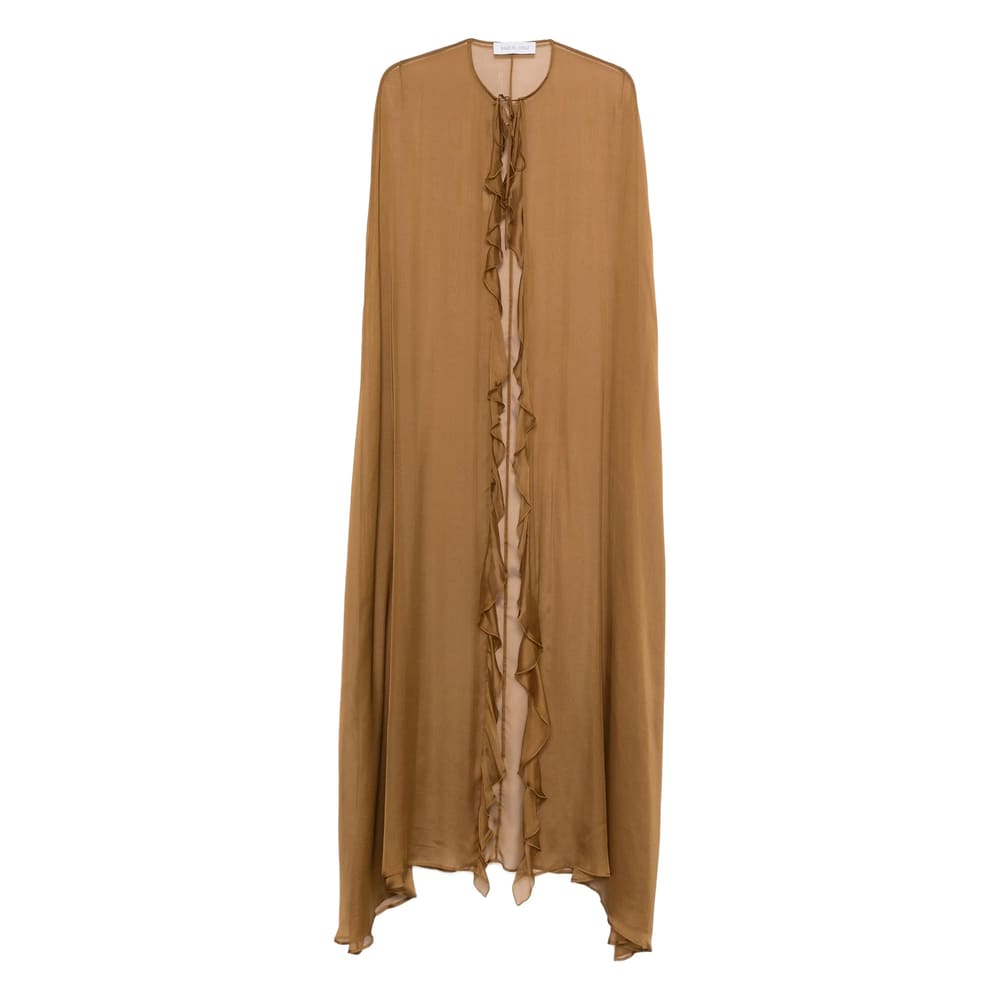 Raquel Diniz Ruffled Cape Coat In Brown