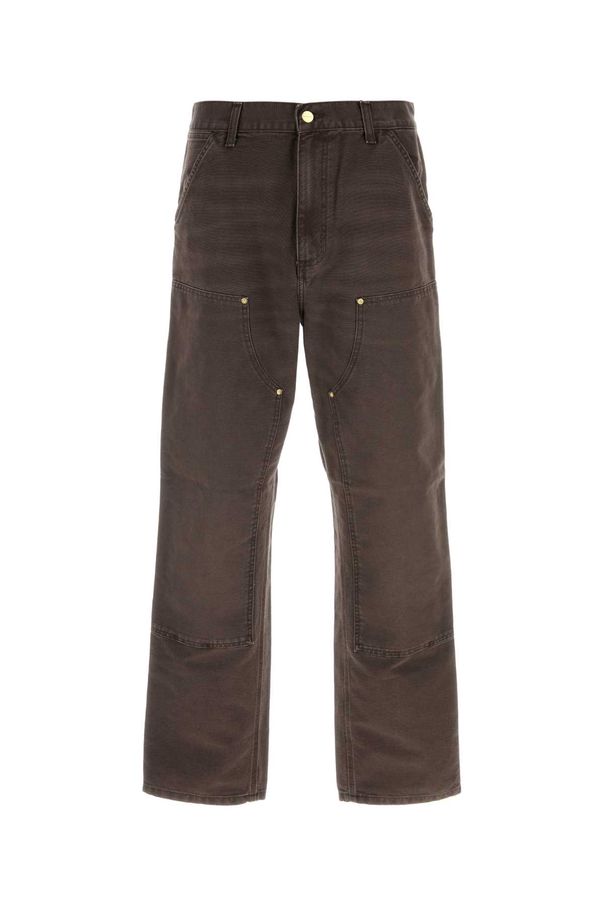 Carhartt Double Knee Wide-leg Organic Cotton-canvas Carpenter Trousers In Brown
