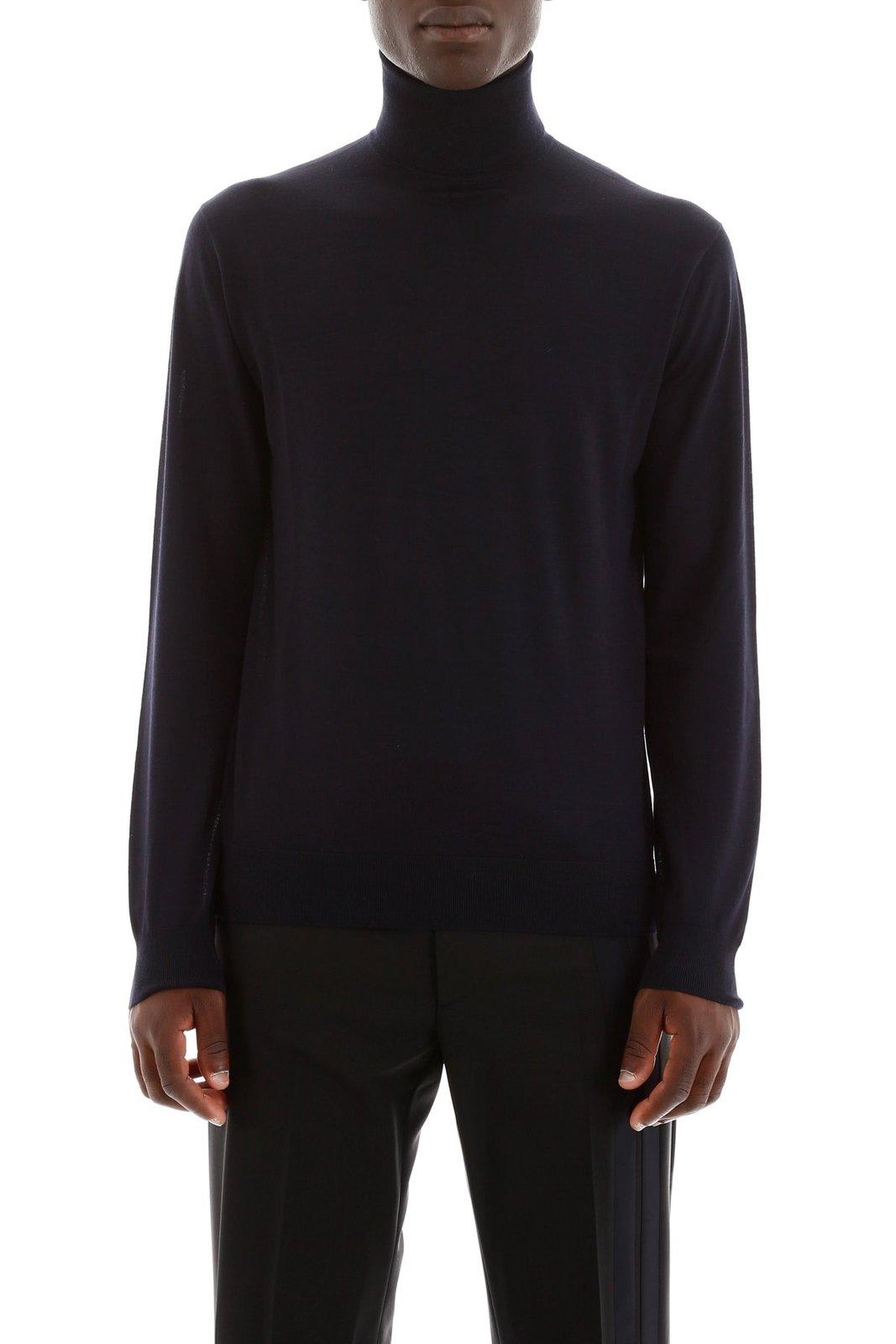 Shop Prada Turtleneck Knitted Pullover In Blu