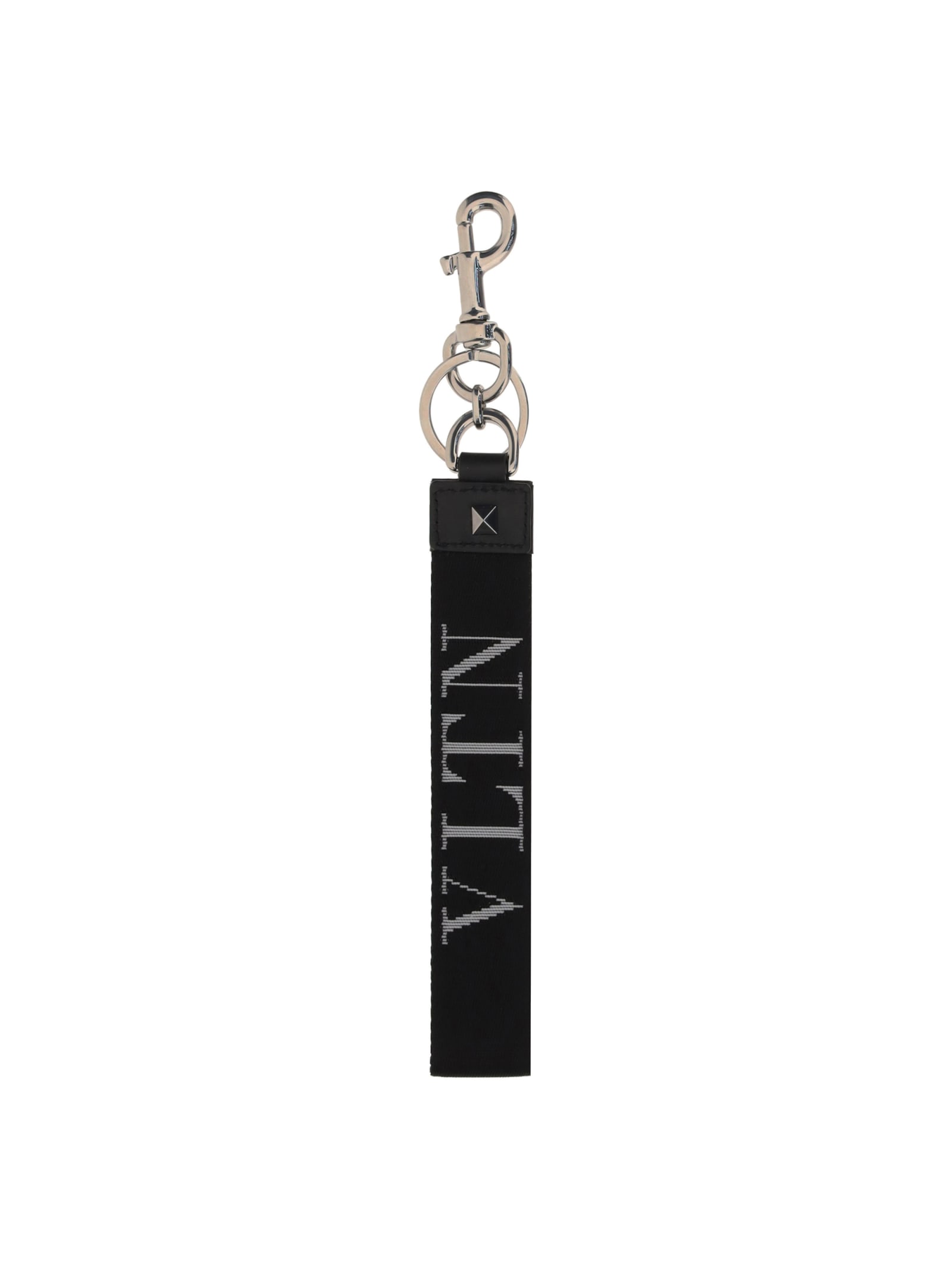 Shop Valentino Garavani Key Ring In Nero-bianco/nero