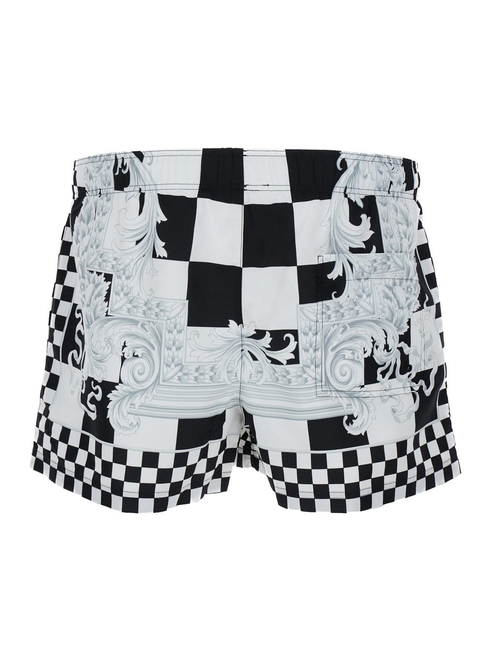 Light Blue And Black Swim Trunks With Nautical Barocco Print In Tech Fabric Man