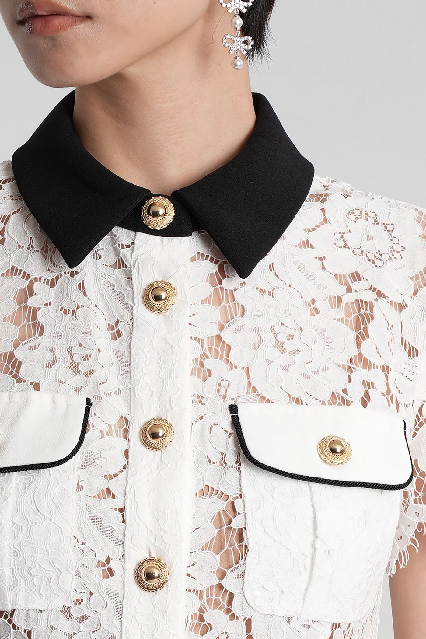 Self-portrait Mini Dress With White Lace Contrast Collar In White