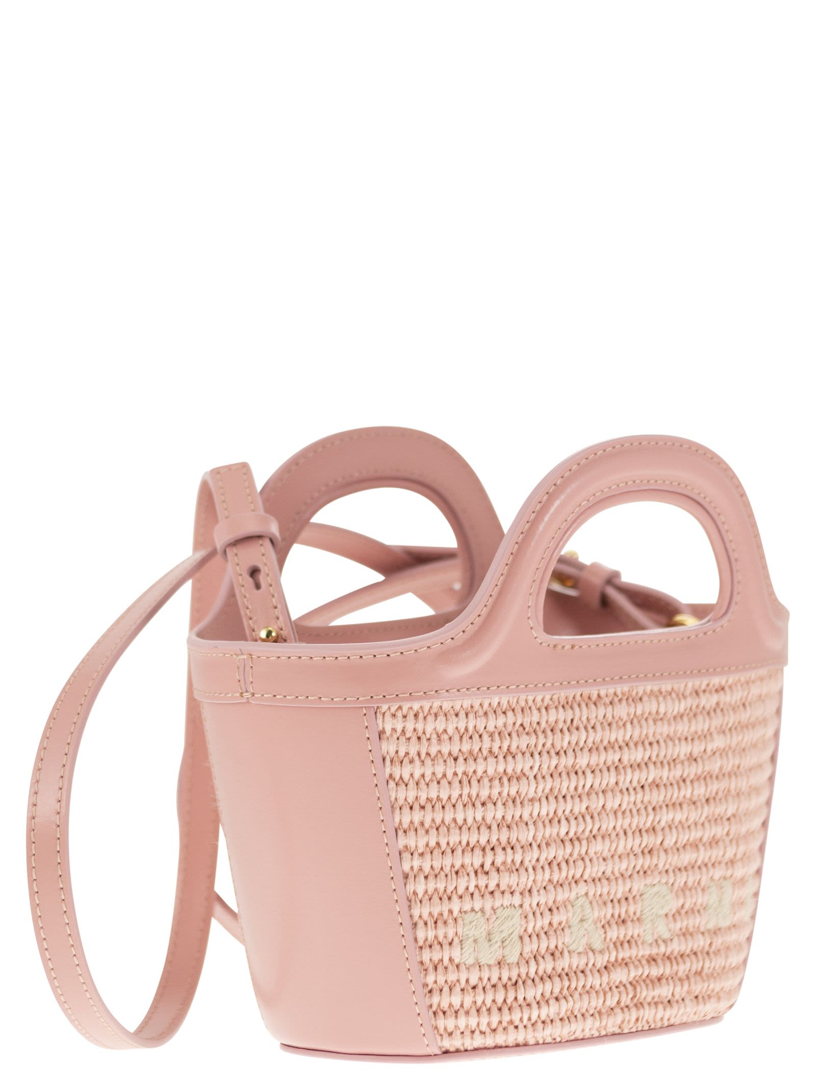 Marni Tropicalia Micro Hand Bag In Rose-pink Raffia In Pink