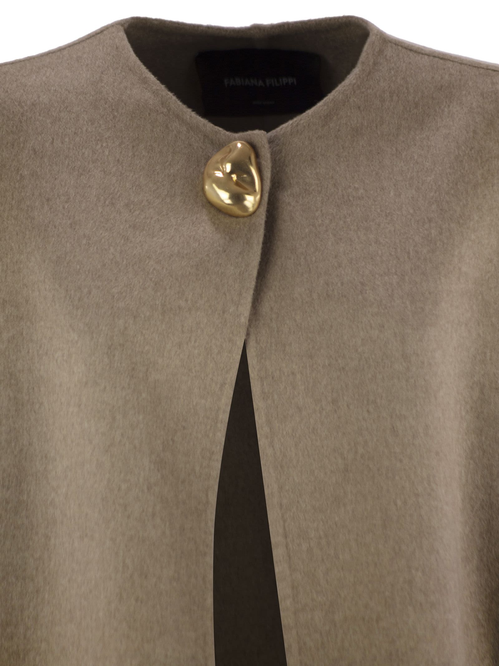 Fabiana Filippi Double Cashemere Coat With Jewelled Button In Brown